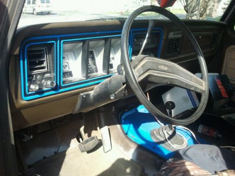 1979 Ford Bronco - The dashboard of a 1979 Ford Bronco features blue trim around the instrument cluster and air vents.