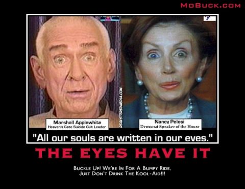 1978 Ford Bronco - Meme Marshall Applewhite and Nancy Pelosi with a quote about eyes and a warning about drinking Kool-Aid.