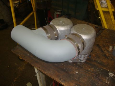 1978 Ford Bronco - This assembly appears to be a custom dual air intake system, possibly for a vehicle modification project.