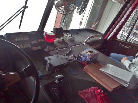 1992 Ford F-150 - Interior view of a vehicle's dashboard, a steering wheel, gear shifter, and various control buttons.