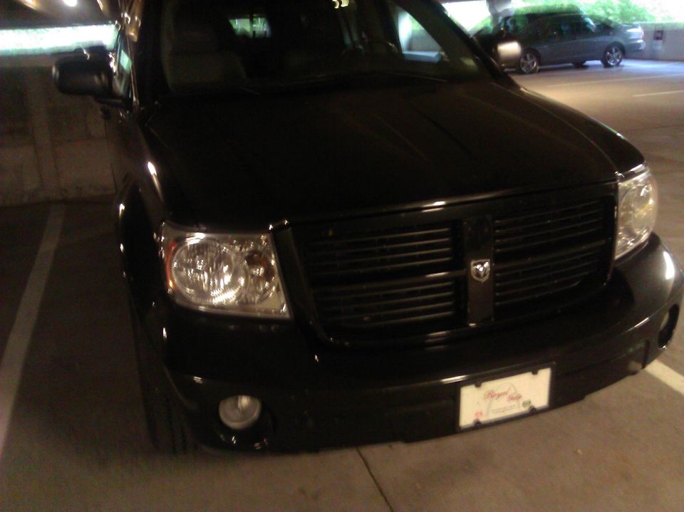 Black 2007 Dodge Durango front view with prominent grille and headlights