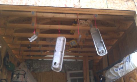 1986 Ford Bronco - Valvle cover after being sandblasted and internal baffles removed. Hung for primer