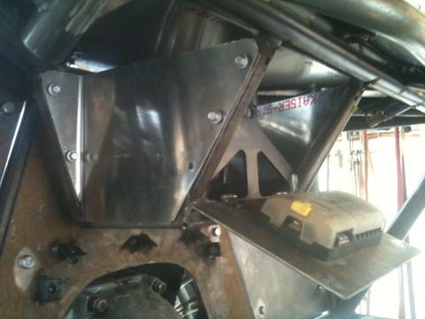 1966 Ford Bronco - Close-up view of custom metal fabrication and components within a buggy's interior.