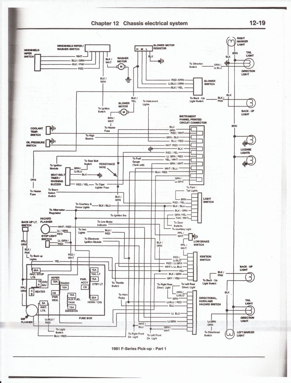 1981 Ford F-Series pickup chassis electrical wiring diagram Part 1 Chapter 12 page 12-19