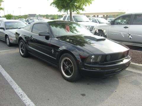 2007 Ford Mustang - A black 2007 Ford Mustang is parked in a lot next to other vehicles.