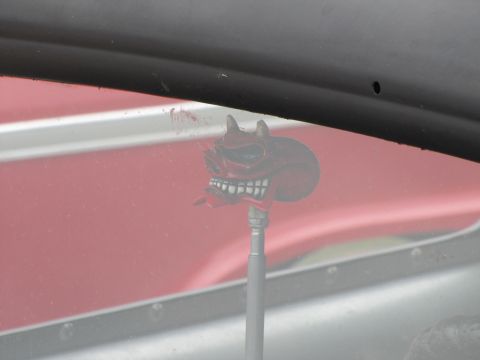 2006 BMW 5 Series - A red devil skull antenna topper is visible through the windshield of a vehicle.