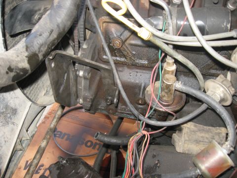 1981 Ford Bronco - Close-up view of engine components including hoses, wires, and the engine block.