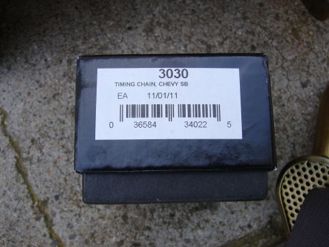 1973 Ford Ranchero - A black box labeled 'TIMING CHAIN, CHEVY SB 3030' is shown, with a barcode and date 11/01/11.