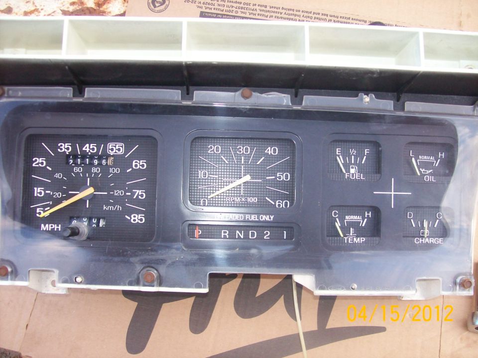 1982 Ford F-100 instrument cluster with speedometer, tachometer, fuel, oil, temp, and charge gauges