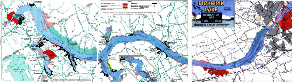 Pickwick Recreation Area
IF THE IMAGE IS TOO SMALL, click it.

This map looks VERY old, but it's the only map I could find.  I had to phone the state (or maybe it was the TVA) recreation & environmental development office, and ask them to e-mail this to me.  The pink areas labelled "PUBLIC LANDS" are CLOSED to all motor vehicle activity, according to the person I spoke with.  I don't know if that means the "public" roads that cross those lands (like South of Dry Creek) are closed, but that's what she led me to believe.
