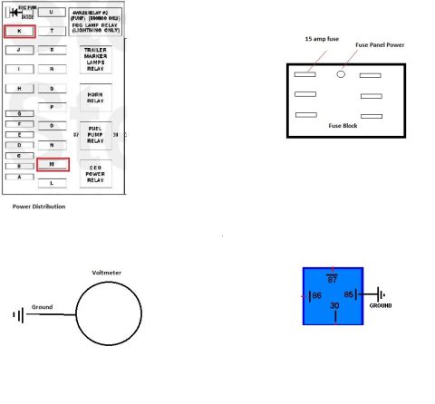 1992 Ford Bronco - Automotive electrical diagrams show a fuse block, voltmeter, and relay connections.