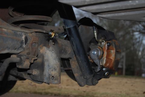 1975 Ford Ranchero - This photo shows the rear suspension and brake components of a vehicle, not a specific model year.