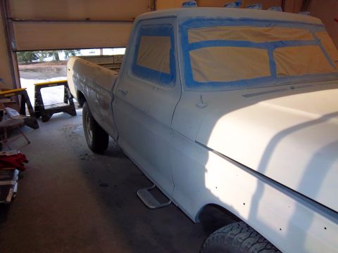 1978 Ford F-250 - Ford F-Series truck in primer, ready for paint. Windows are taped off.