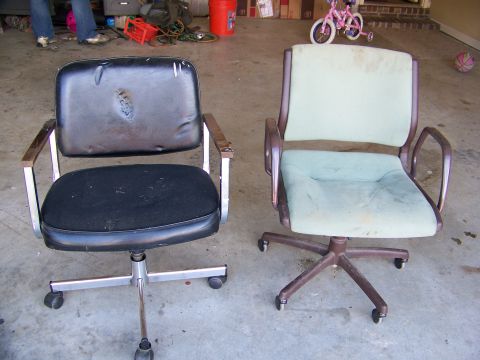 2000 Jeep Wrangler - Two office chairs are shown in a garage setting.