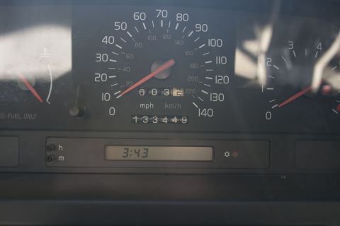 1997 Volvo 850 - The odometer shows 133,449 miles, and the clock displays 3:43 on this vehicle's dashboard.