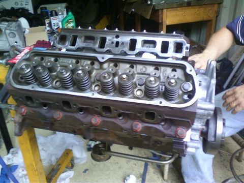 1989 Ford Bronco - Ford V8 engine block and cylinder heads during a rebuild process.