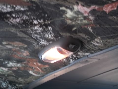 1989 Ford Bronco - The interior ceiling light illuminates the camouflage pattern on the vehicle's headliner.