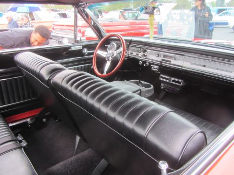 1964 Ford Ranchero - Interior of a 1964 Ford Ranchero, black vinyl seats and a classic dashboard layout.
