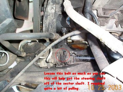 1992 Ford Bronco - When removing the steering shaft from the sector shaft, it helps to have to sets of hands. The bolt holding the drive shaft on needs to be…