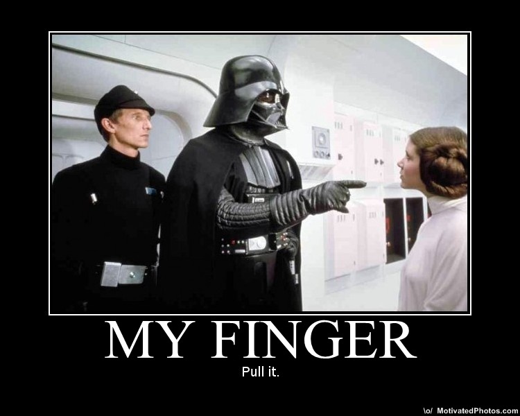 Star Wars Darth Vader and Princess Leia demotivational meme captioned MY FINGER