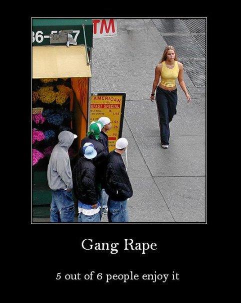 Street-scene demotivational meme with crude offensive caption