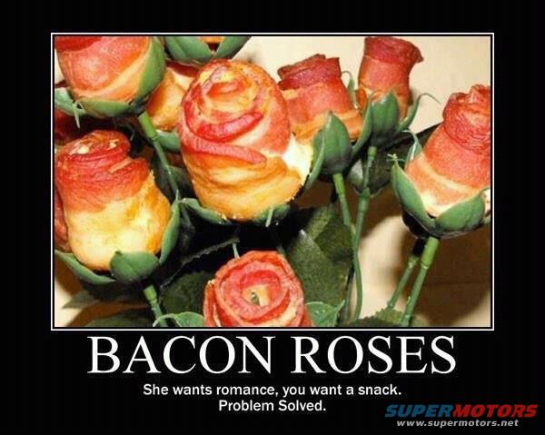 'BACON ROSES' demotivational poster of a bouquet of bacon shaped like roses
