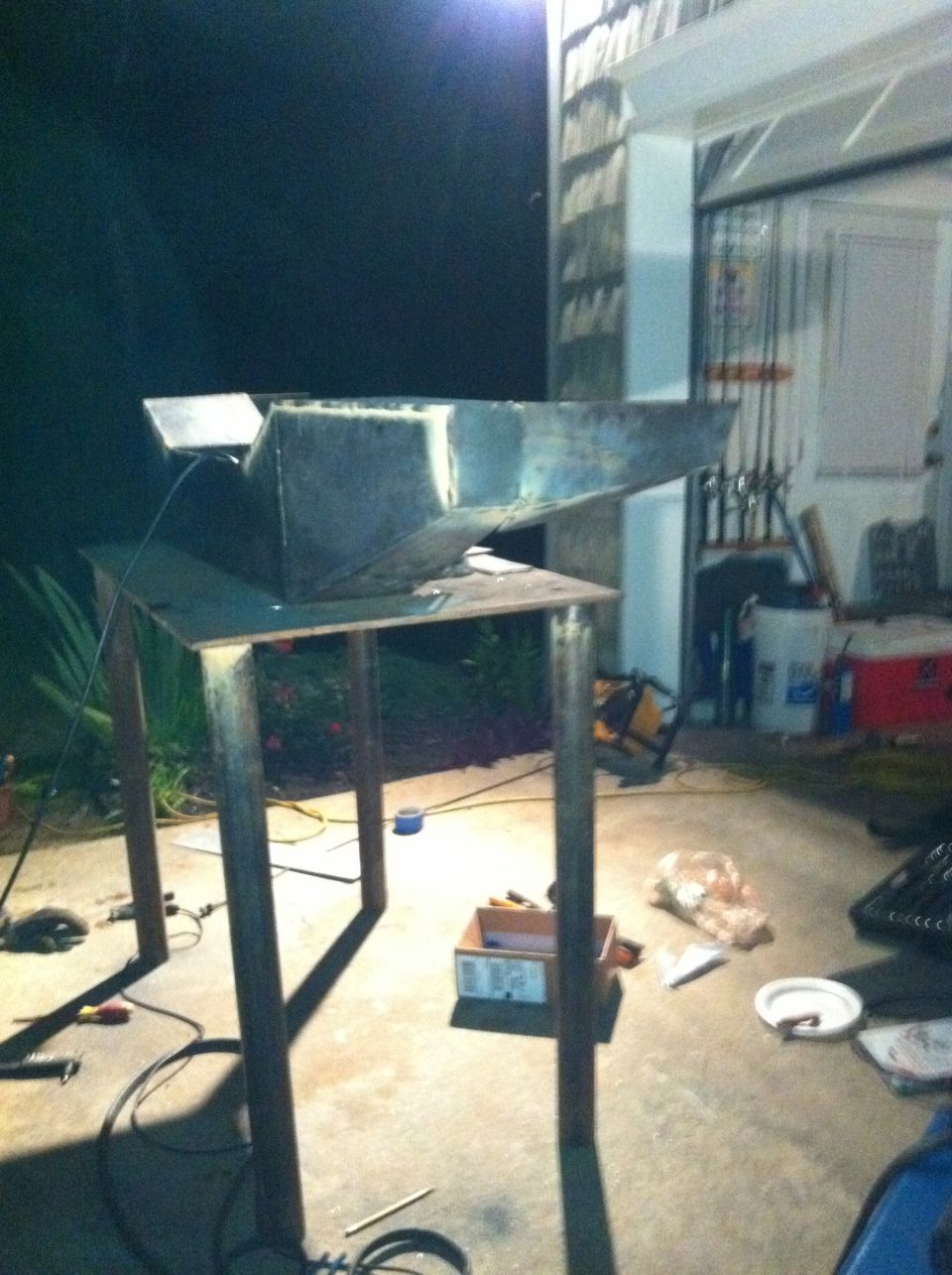 Metal fabrication project on a stand