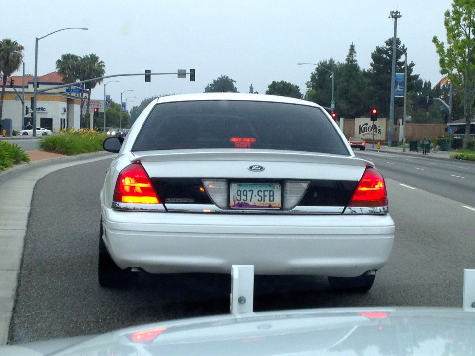 White 2004 Ford Crown Victoria rear view with license plate 997-SFB