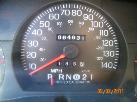 2003 Ford Crown Victoria - Gauge cluster close-up with 064631 odometer, MPH and km/h speedometer scales and PRND21 indicator.