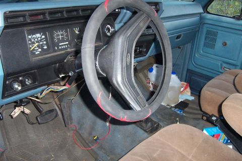 1980 Ford Bronco - Interior view of a 1980 Ford Bronco, with visible dashboard gauges and steering wheel.