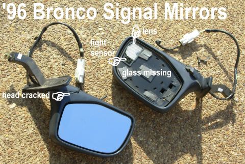 1983 Ford Bronco - Damaged '96 Bronco Turn Signal Mirrors Even broken, these are VERY desirable & valuable, so I'll repair them using parts from common (non-t…