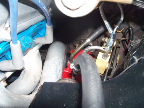 1979 Ford Ranchero - Hooker header clearance to quick ratio steering box, fabbed P/S pressure line for hydraulic shop. 4 wheel Disc brake prop/combination valve…