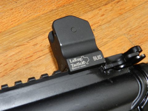 1996 Ford Bronco - A close-up view of a LaRue Tactical BUIS sight, a firearm accessory, is shown mounted on a rail system.
