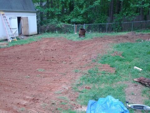1979 Ford F-150 - A backyard scene shows a shed with a ladder leaning against it, adjacent to a cleared area of dirt and grass.