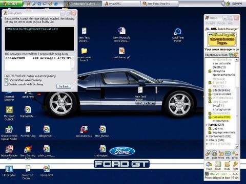 1996 Ford Taurus - Desktop wallpaper displays a dark blue Ford GT sports car with white racing stripes.