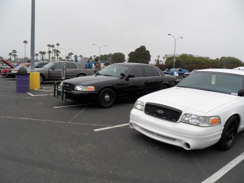 2003 Ford Crown Victoria - White Ford with black wheels in foreground, a black Crown Victoria behind it under gray skies