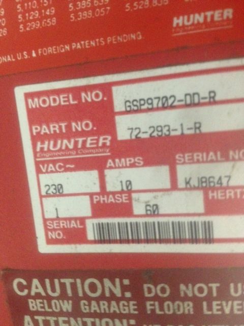 2000 Jeep Wrangler - Label details for Hunter Engineering Company model GSP9702-DD-R and part number 72-293-1-R.
