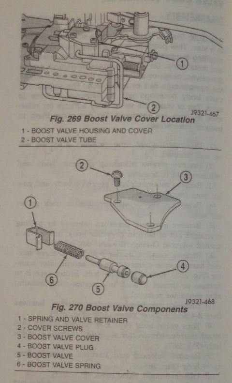 1985 Ford Bronco - Technical diagrams illustrate the assembly and parts of a boost valve system, including a cover location and individual components.