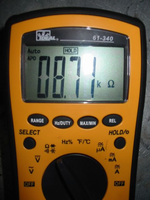 1992 Ford Bronco - Digital multimeter displays a reading of 0.871 k ohms.