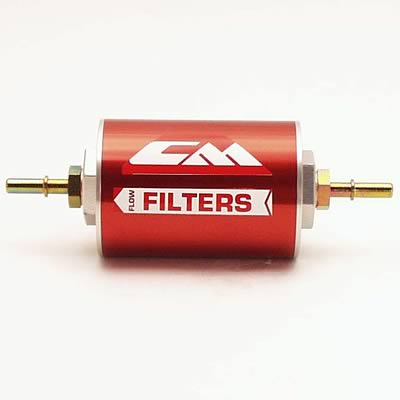 1990 Ford Bronco - Inline fuel filter with CM logo and flow direction indicator.