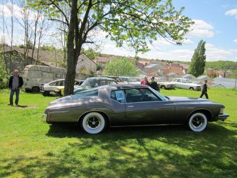 1991 Ford LTD Crown Victoria - A classic Buick Riviera is displayed outdoors with other vehicles and a rural village in the distance.