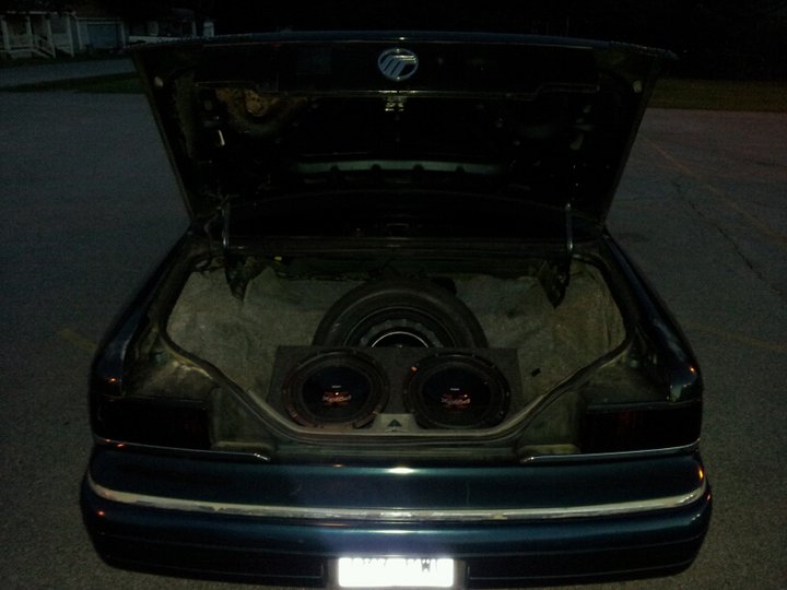 1994 Mercury Grand Marquis trunk with spare tire and subwoofers