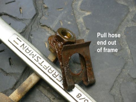 1983 Ford Bronco - Brake Hose Clip Removal Note that one of the hex points is rounded off to key the fitting to the frame.