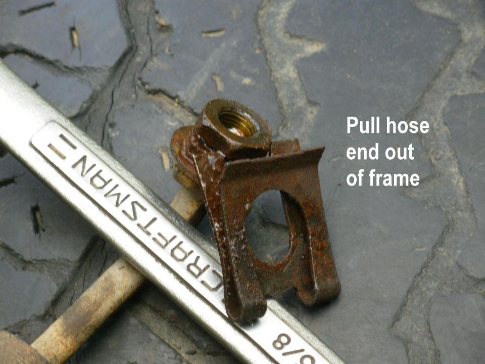 Brake Hose Clip Removal

Note that one of the hex points is rounded off to key the fitting to the frame.