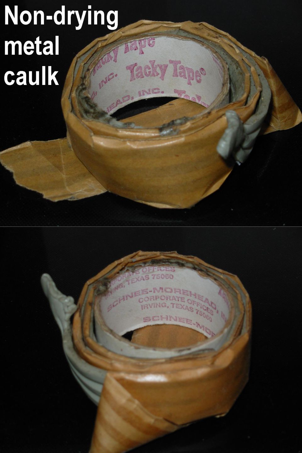 Tacky Tape is effective as an air conditioning duct sealant, body sealant, and temporary adhesive.  It's for sealing the panels of metal buildings (roof & wall), but it's also used for temporarily hanging things on walls (like posters).  So it can sometimes be found with school supplies, or in the attics of metal buildings, or at metal building suppliers.
http://tacky-tape.com/products/butyl-sealants/sm5227/