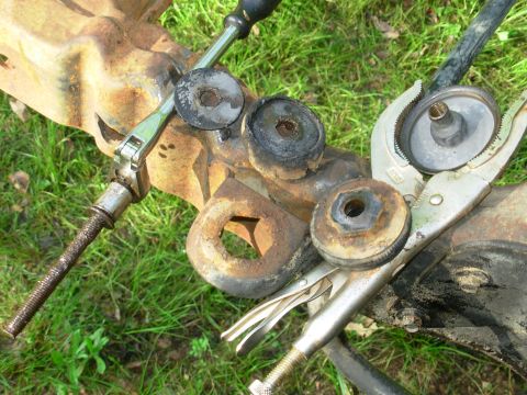 1983 Ford Bronco - Despite the severe rust, this hardware can be reused to install new insulators; preferrably polyurethane. After more cleaning, coat the thr…