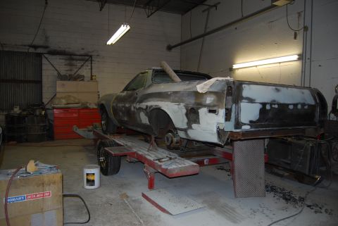 1975 Ford Ranchero - This 1975 Ford Ranchero is in a workshop, being prepped for bodywork and paint.