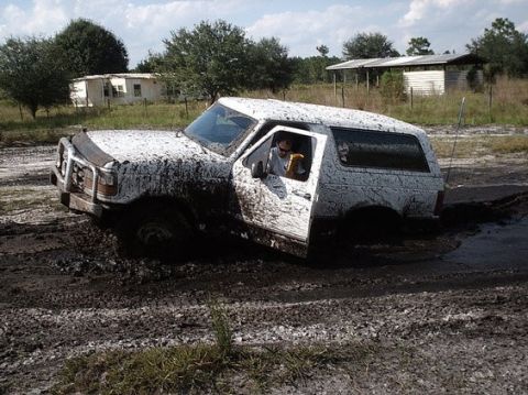 1992 Ford Bronco - Bottomless mud hole on the way back to camp. I hit this in 2 wheel drive and just kept sinking.