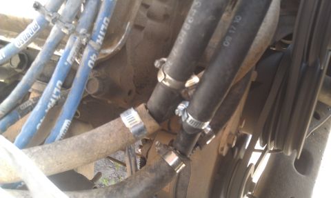 1978 Ford Bronco - Engine hoses and spark plug wires are visible in this close-up view.