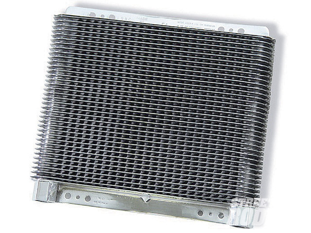 transmission cooler with fins and mounting brackets